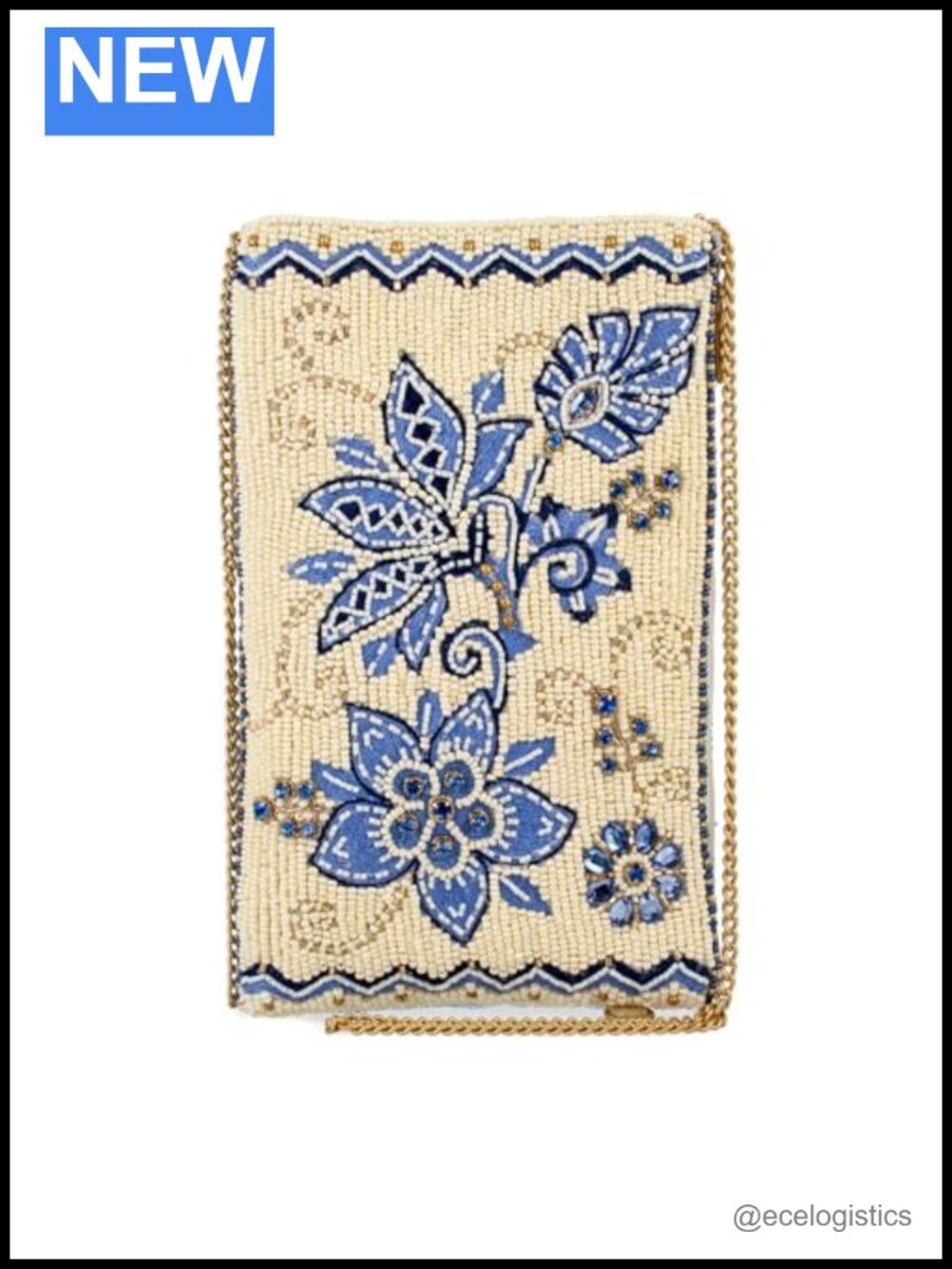 Beaded Floral Crossbody Phone Bag with Removable Chain Strap, Clutch Style